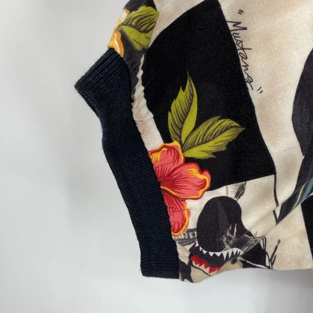Vintage Hawaiian Shirt War Planes Pin-Up Girls Floral